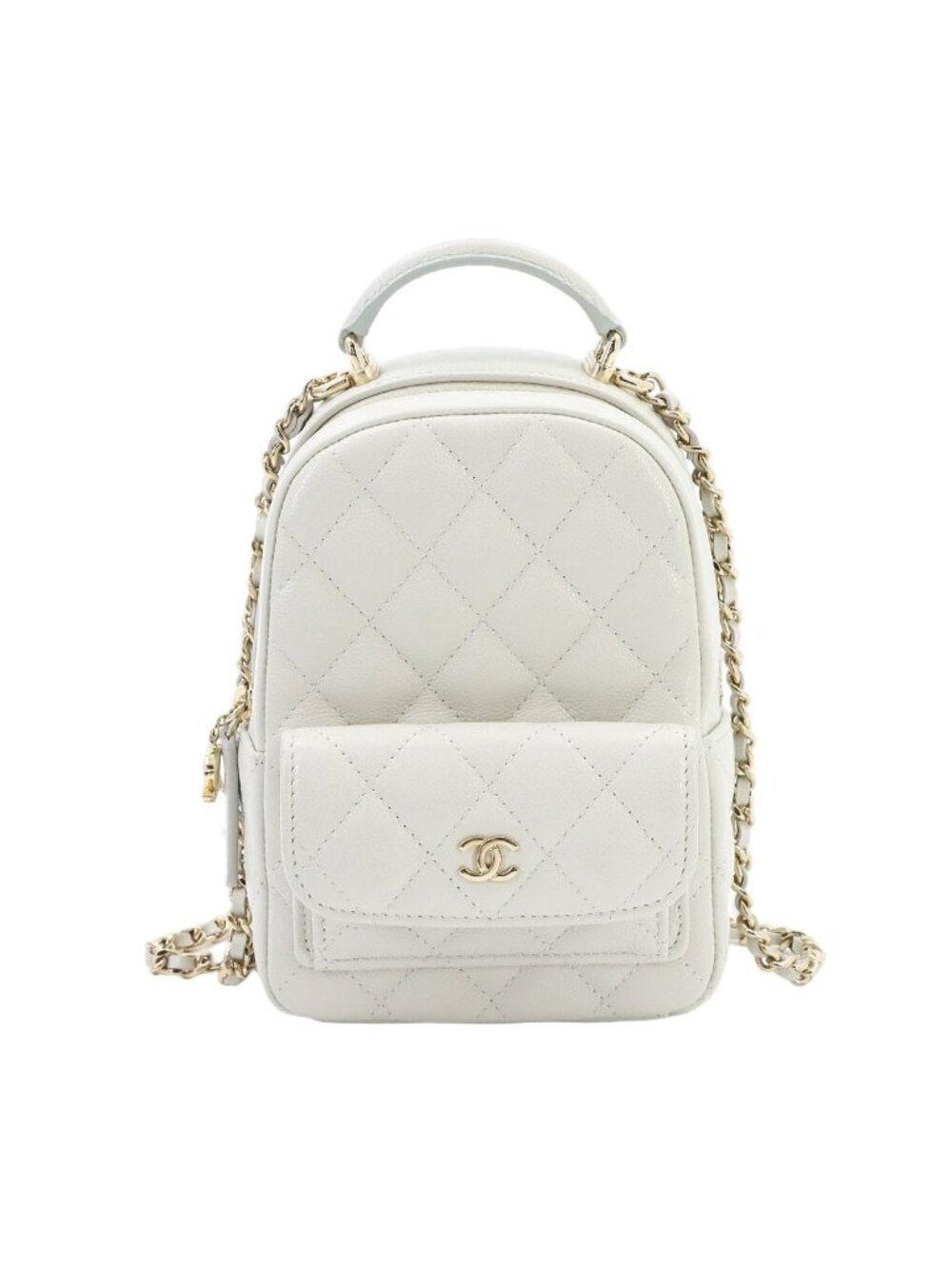 Chanel Quilted Chain Mini Backpack Caviar Leather White